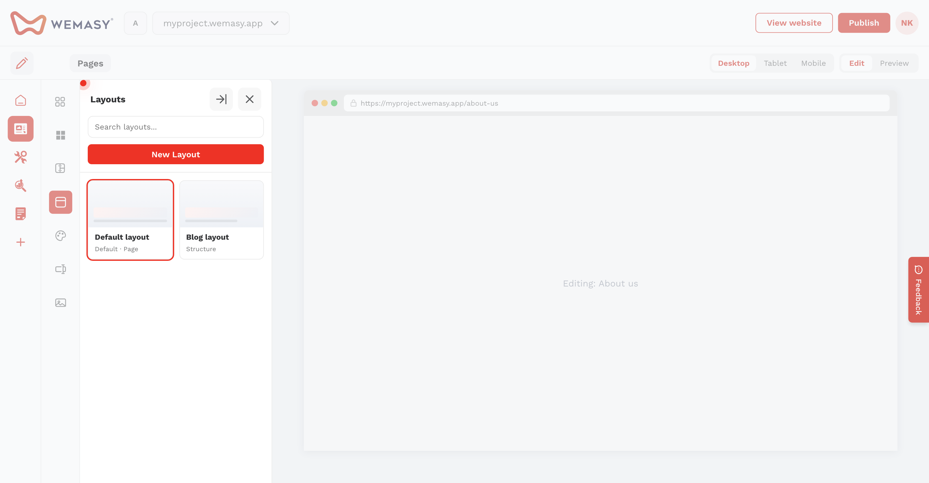 Website-Builder: Standardlayout
