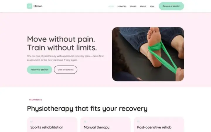 Beispiel für das Theme Motion für Physiotherapie