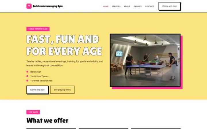 Website für Tischtennisverein