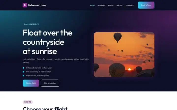 Website für Heißluftballonfahrten
